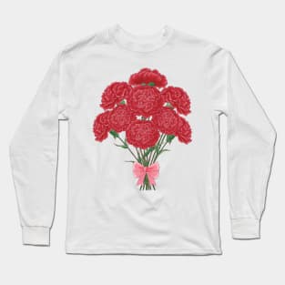 Carnation Bouquet Pink Ribbon Long Sleeve T-Shirt